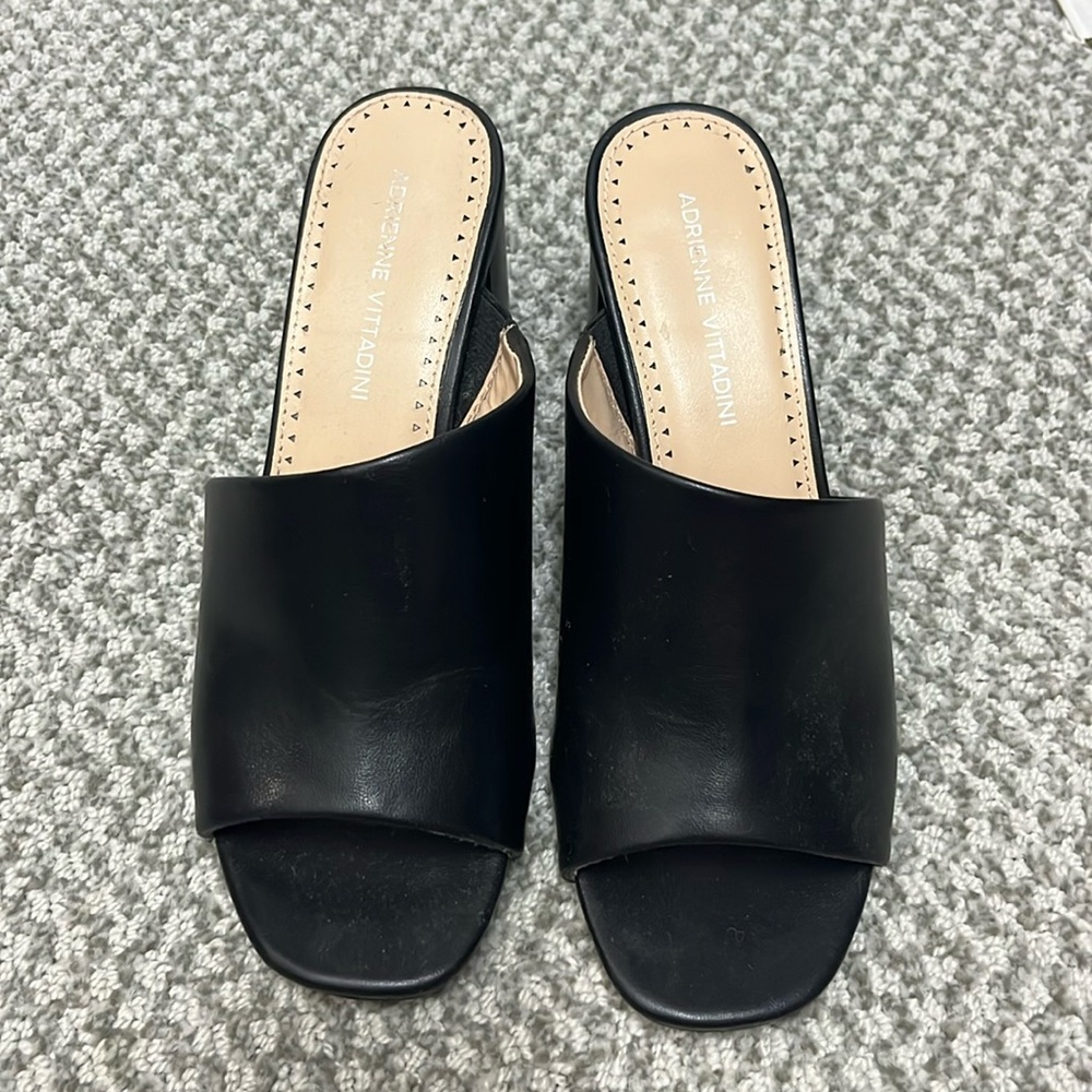 Adrienne Vittadini black leather mules. Size 7